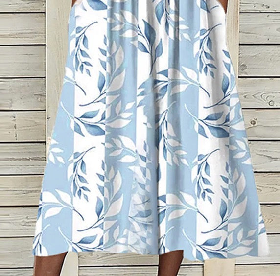 Abito Midi Unico con Stampato di Plantas Azules e Chaqueta
