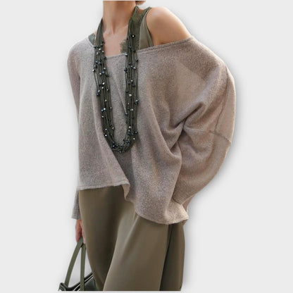 Gonna midi di Satin con Orlo di Pizzo e Maglione Rilassato