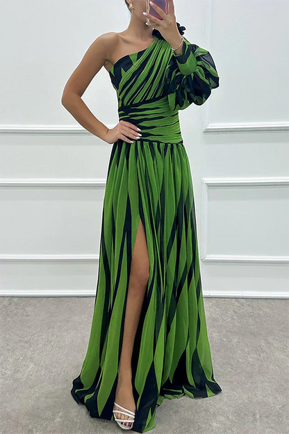 Shiloh - Elegante Abito Maxi di Righe con Un Hombro