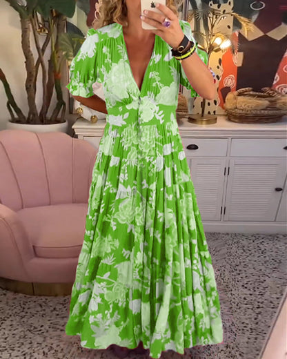 Catrisa ~ Abito Floreale con scollo a V e Tasche
