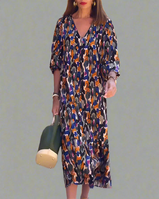 Walburga | Abito Maxi Rétro con scollo a V e Comfort Elegante