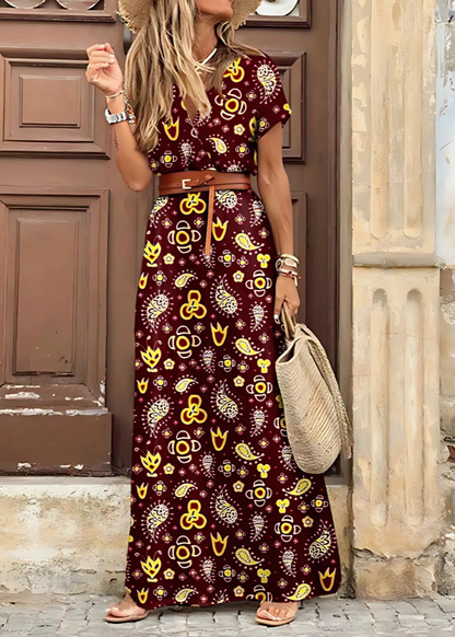 Kylie | Abito lungo boho con vita plissettata