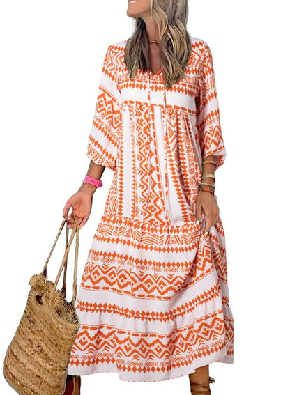 WINONA – ABITO MAXI GEOMETRICO BOHEMIO CON MANICHE A PALLONCINO PER DONNA