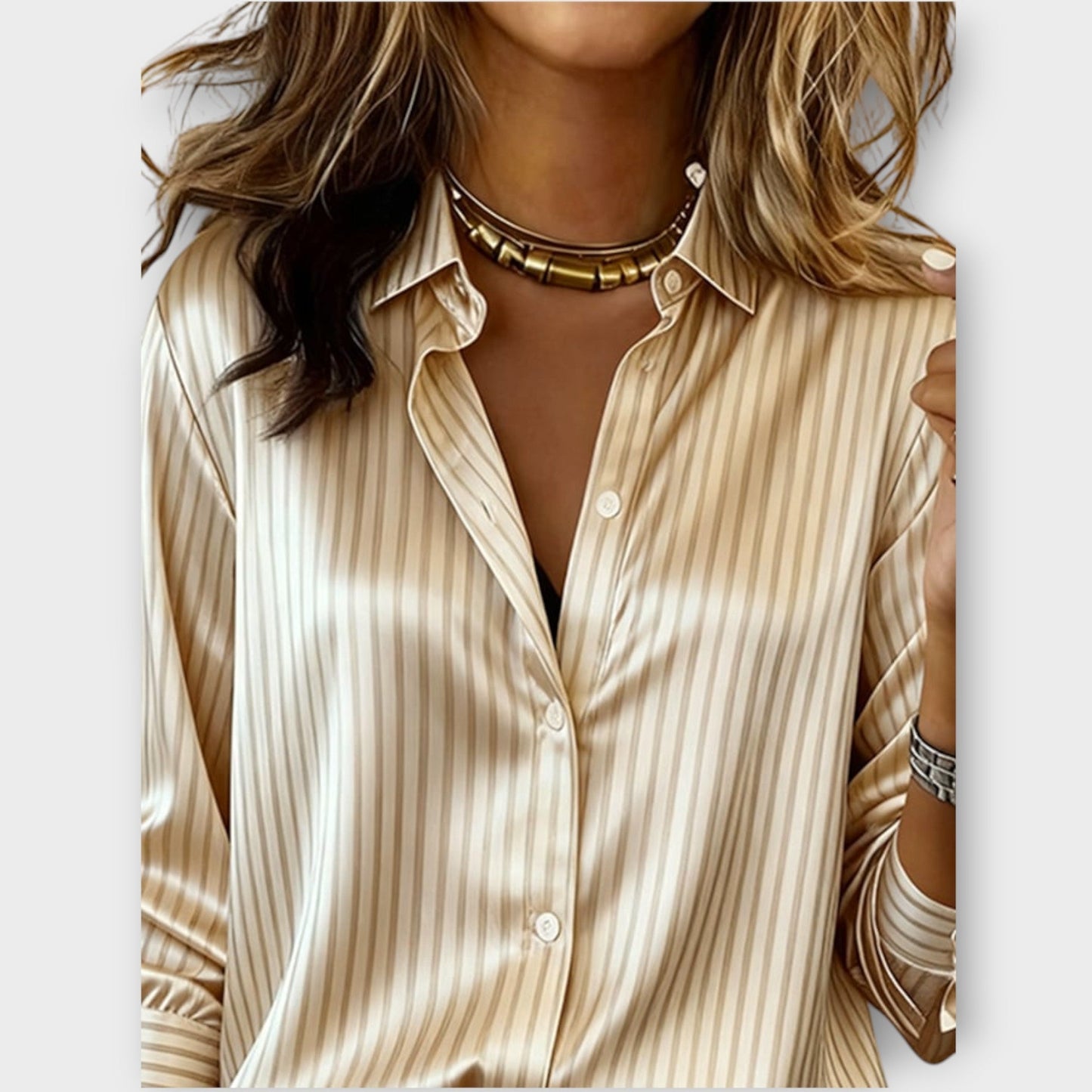 Blusa a Righe con Bottone in Stile Sedoso