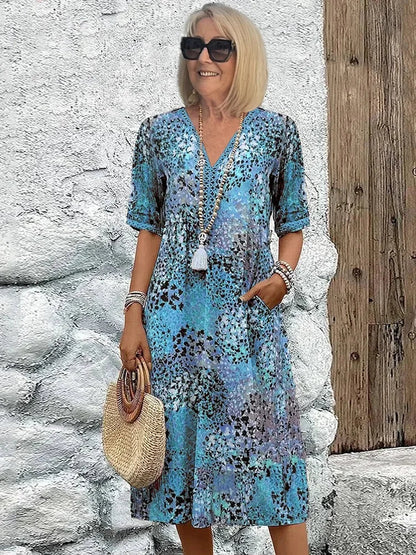Emelith - Abito Estivo di Pizzo di Leopardato con scollo a V