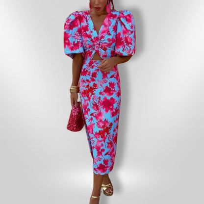 Robe Midi Elegante con Maniche Voluminosas