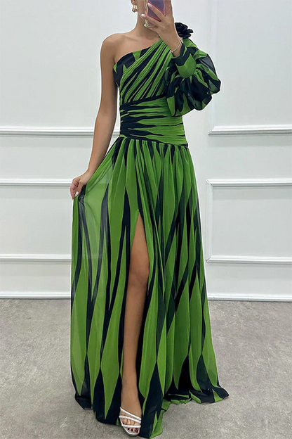 Shiloh - Elegante Abito Maxi di Righe con Un Hombro