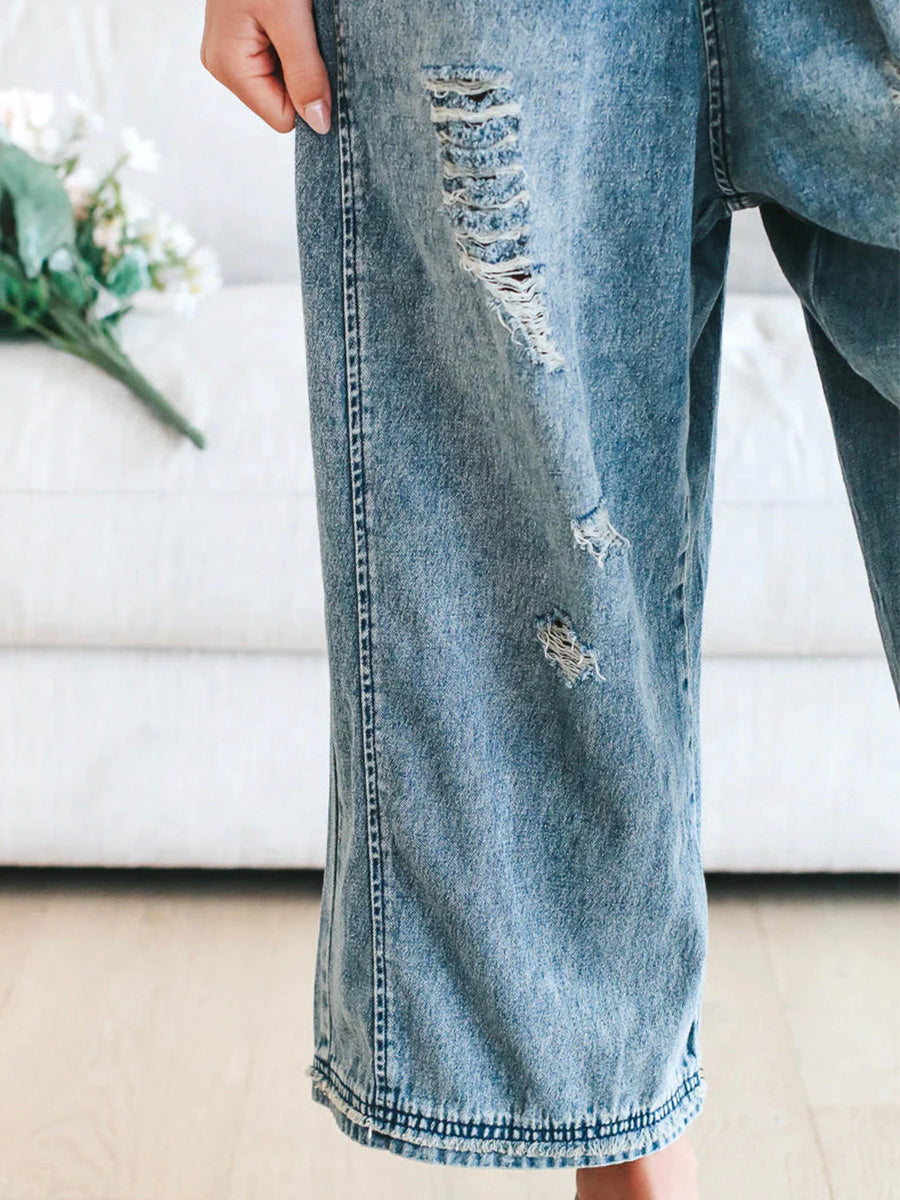 ELESSA – OVERALLS DI DENIM DI VESTIBILITÀ LARGO IN LOOK DESGASTADO