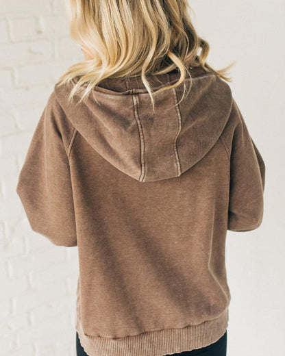 NALAS - Felpa con cappuccio Henley di Lavaggio acid wash