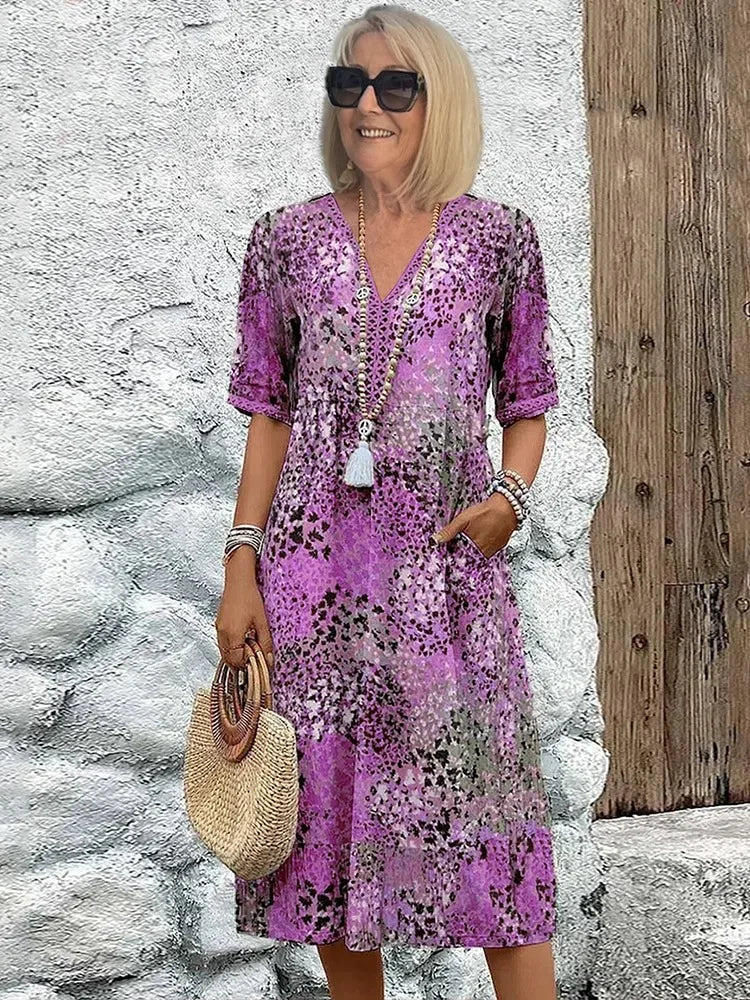Emelith - Abito Estivo di Pizzo di Leopardato con scollo a V