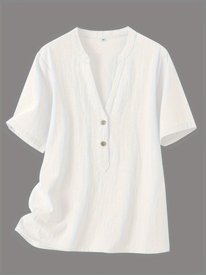 Sharron - Blusa elegante con scollo a V e Bottoni