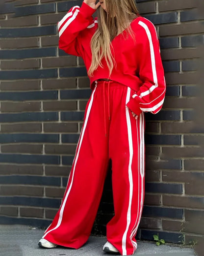 Set due pezzi di maglia in righe e pantaloni ampi