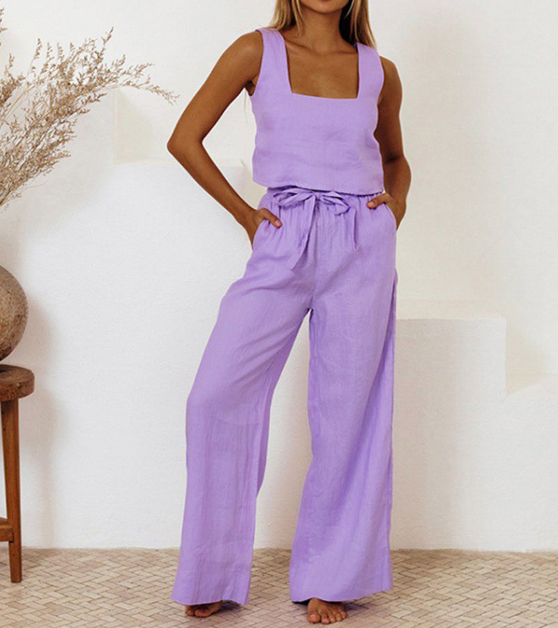 Evelyne - Set di Top Minimalista di Lusso e Pantaloni a gamba larga