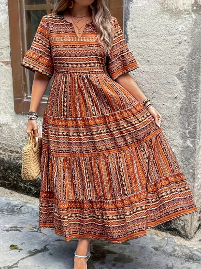Sylpha - Abito Bohemio di Impressione Étnica Elegante