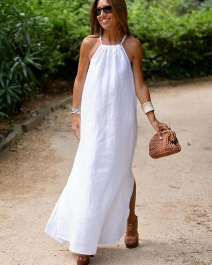 Brynn - Abito Maxi di cotone e lino con Corte Halter da donna