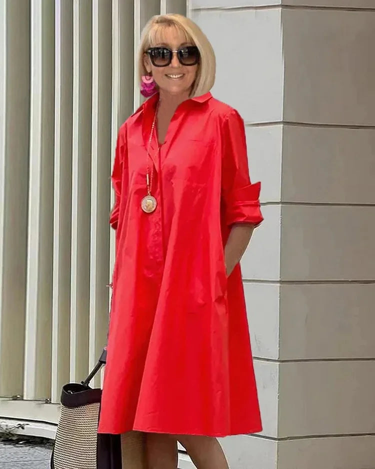 Vireya - Abito Midi con Collo di Camicia e Tasche