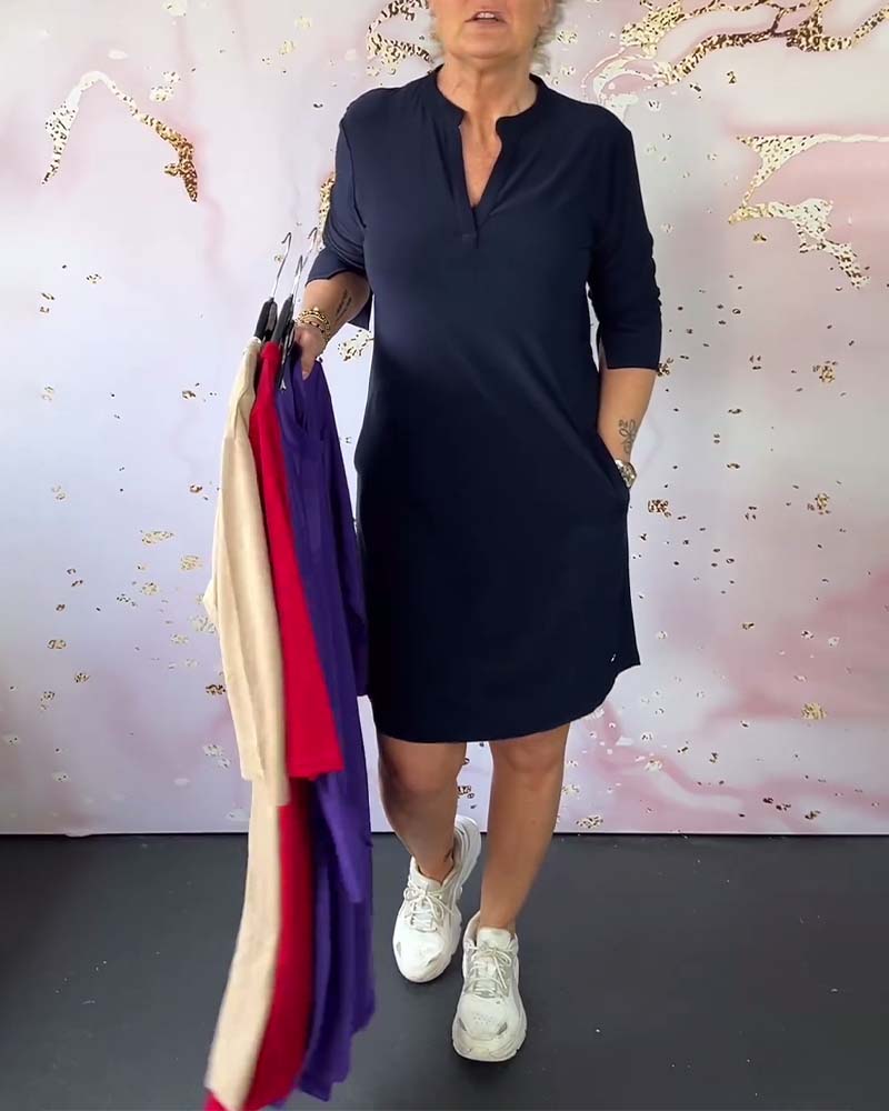 Olivia™ - Abito Casual Comodo con Scollo a V Sólido