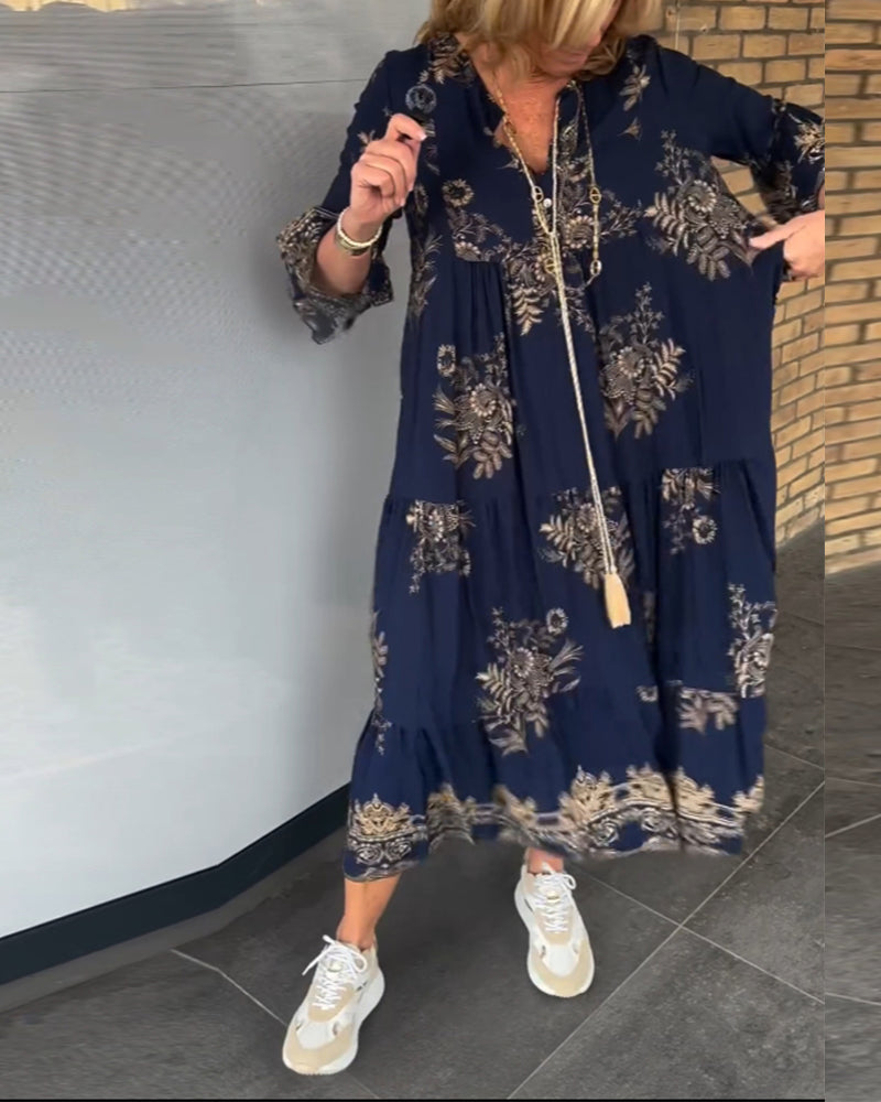 Nora – Abito midi Vintage Largo con Scollo a V