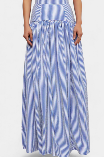 Ippolita Camicia a collo alto a righe e gonna da tailleur Plissettata