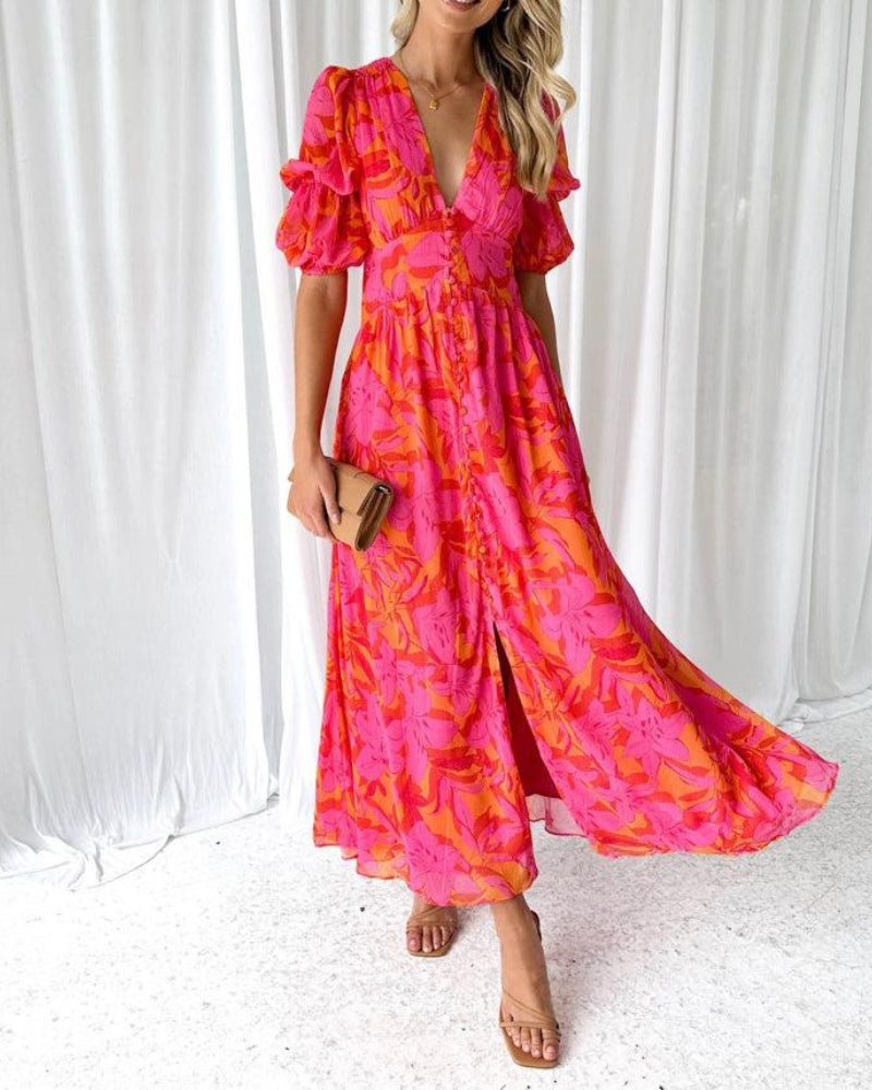 DERANA - ABITO MAXI ROSA ROSSO