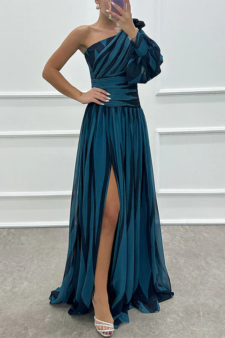 Shiloh - Elegante Abito Maxi di Righe con Un Hombro
