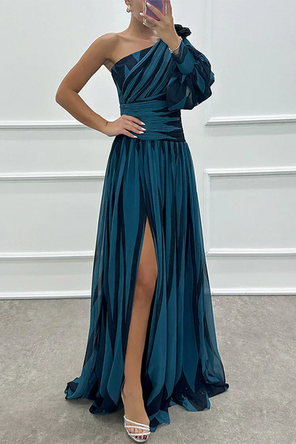 Shiloh - Elegante Abito Maxi di Righe con Un Hombro