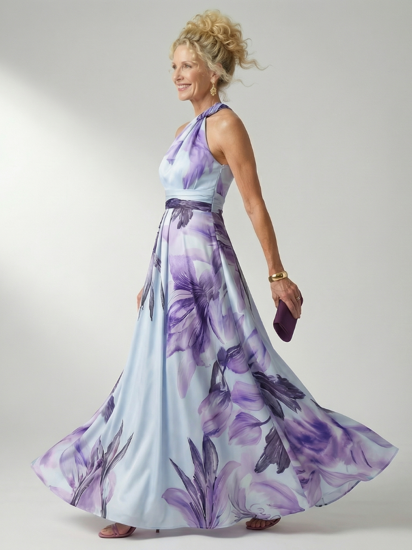 Amiel | Abito maxi Floreale Leggero - Taglio Americano Senza maniche