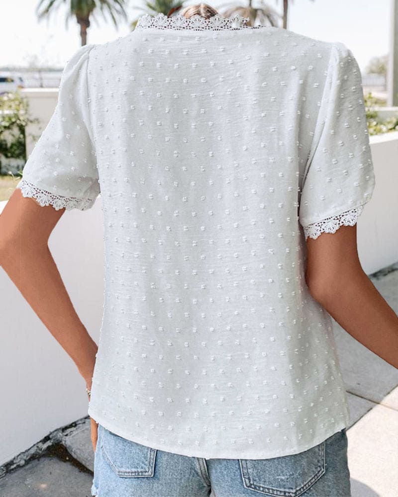 ZOE | Blusa in pizzo con Maniche corte e scollo a V