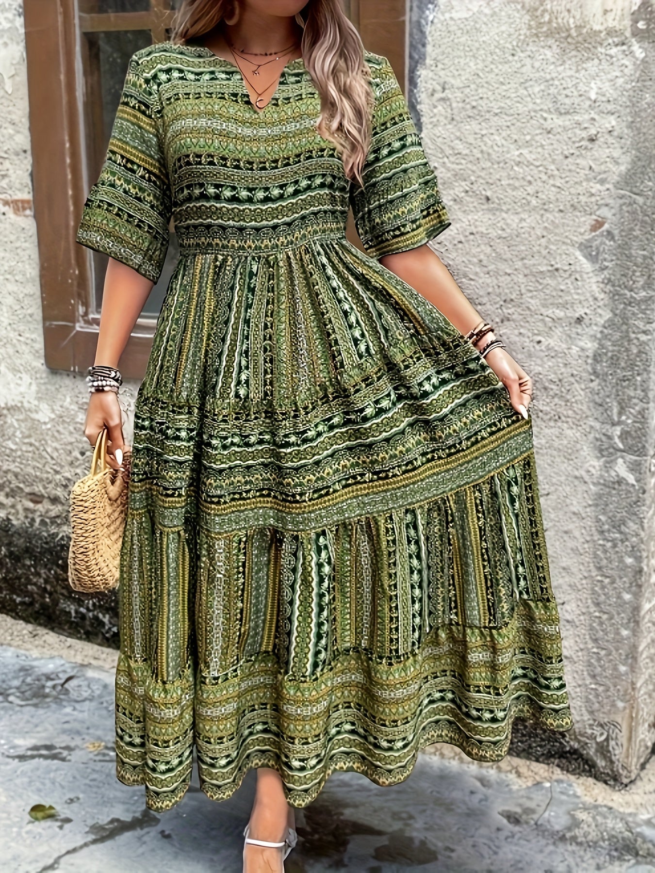 Sylpha - Abito Bohemio di Impressione Étnica Elegante