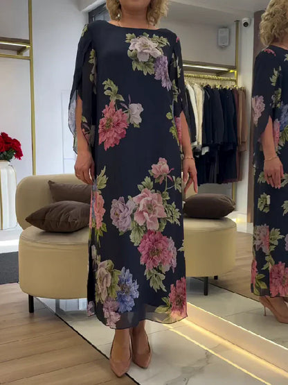Abito maxi con Stampa floreale in Chiffon Leggero e Confortevole