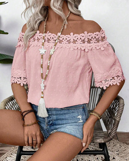 Blusa di Un Spalla con Pizzo e Fiore 3D