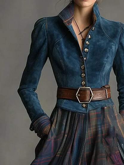 Abito maxi di stile retrò con un fantasia a quadri azules (incluye un cintura)