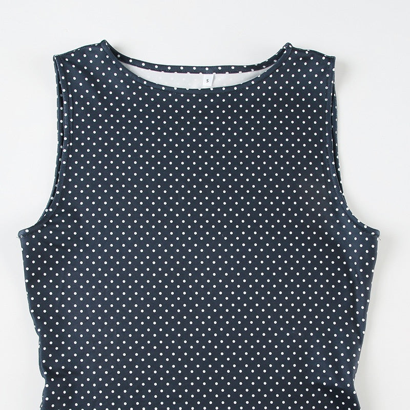 Abito mini Senza maniche con Pois per Donna con Vita Aderente