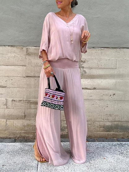 ESMERALDA – SET DI PANTALONI AMPI DI CHIFFON ELEGANTE DI DUE PEZZI