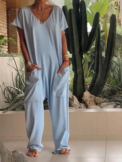 Tuta Casual con scollo a V di Tinta unita