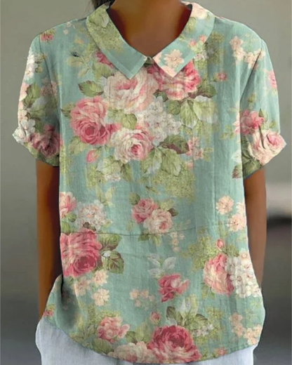 Beatrix | Camicia di Cotone-Lino Floreale Retrò
