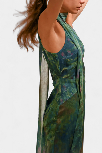 Moana Abito in Chiffon con Stampa Ispirato a Monet