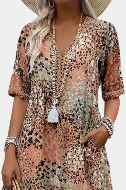 Perla Abito Boho con Stampa floreale e Dettagli in Crochet