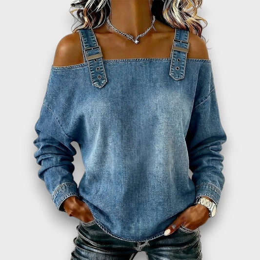Elama – Top di Denim Senza Spalle