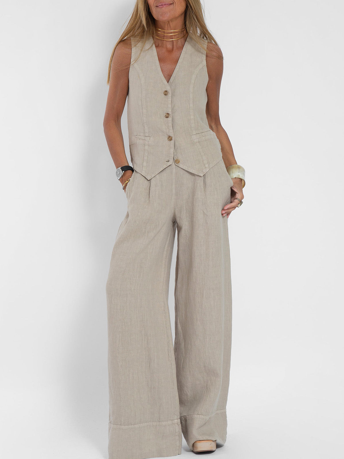 Jessica - Set di Gilet Abotonado e Pantaloni a gamba larga
