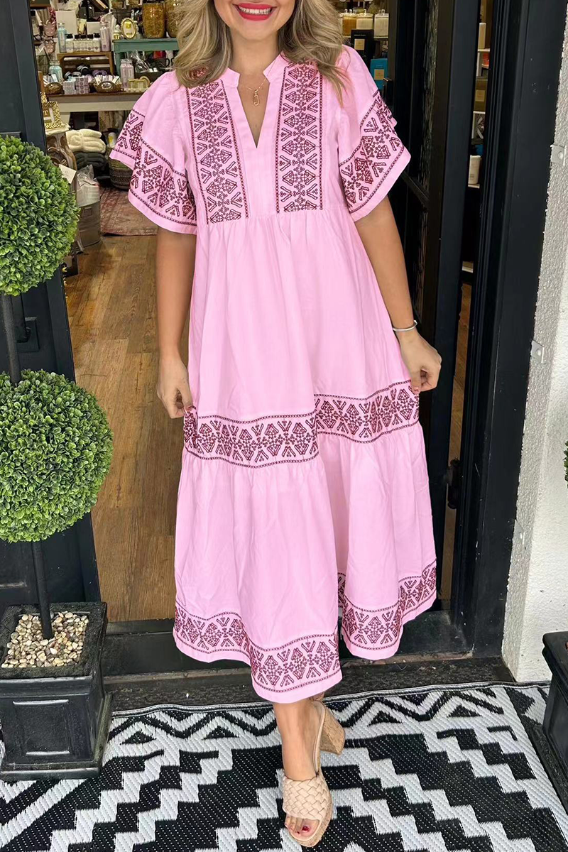 SORAYA – ABITO A-LINE CON SCOLLO A V E STAMPA GEOMETRICA