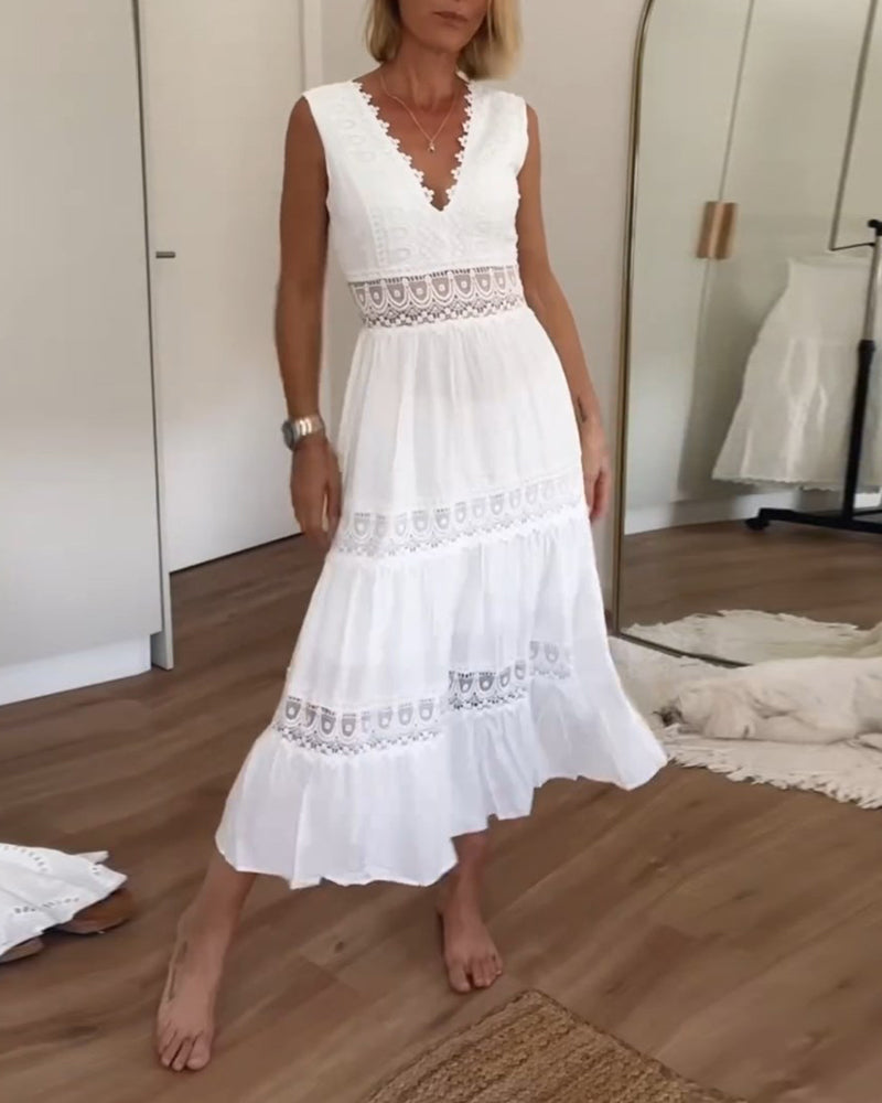 Mirna - Abito senza maniche di pizzo con scollo a V