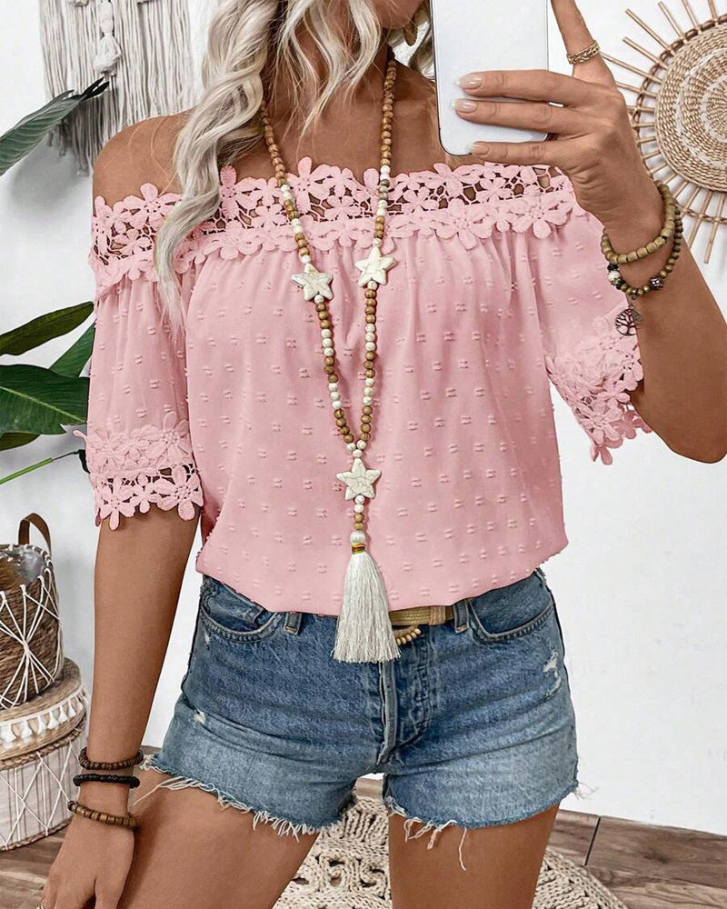 Blusa di Un Spalla con Pizzo e Fiore 3D