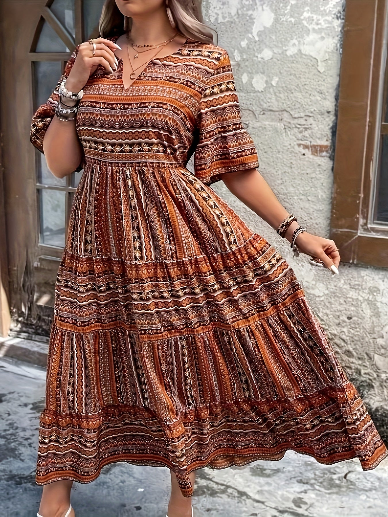 Sylpha - Abito Boho di Stampato Étnico Elegante