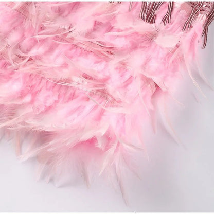 Mini Abito di Spalline Espagueti da donna con Dettaglio di Flecos e Dobladillo di Plumas