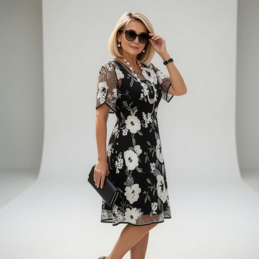 Abito midi in chiffon floreale — Eleganza naturale e raffinata