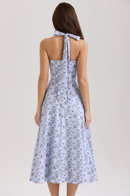 Belle - Abito Midi con Stampato di Margaritas e Collo Halter
