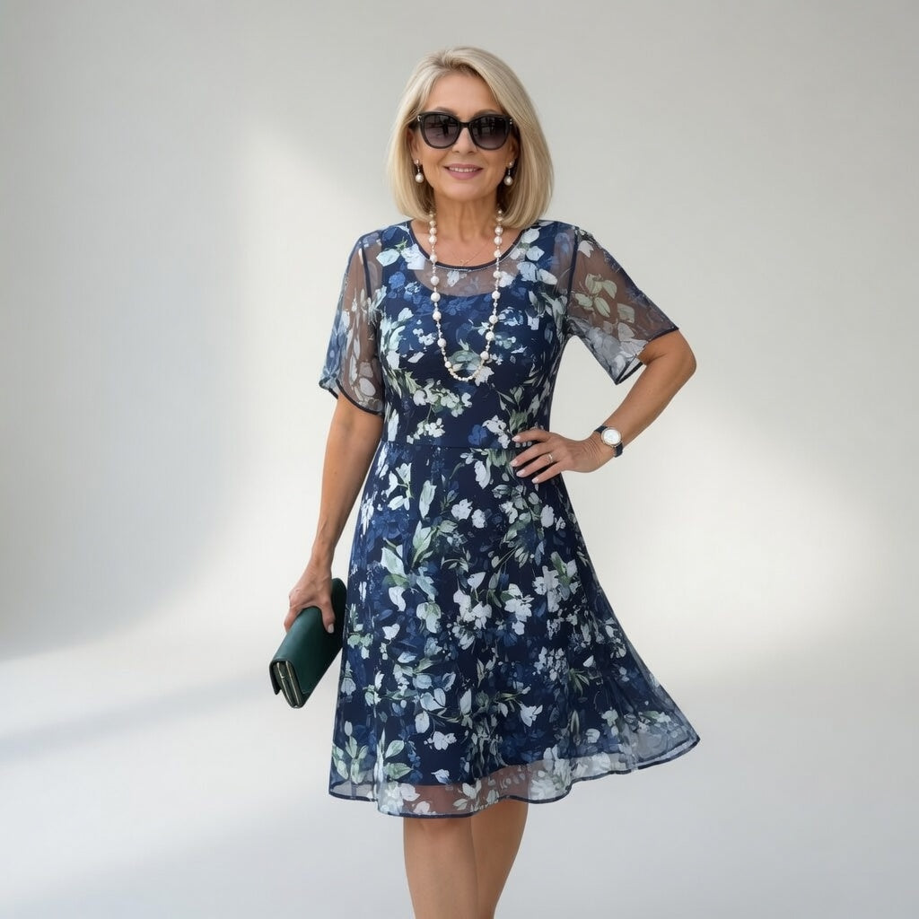 Abito midi in chiffon floreale — Eleganza naturale e raffinata