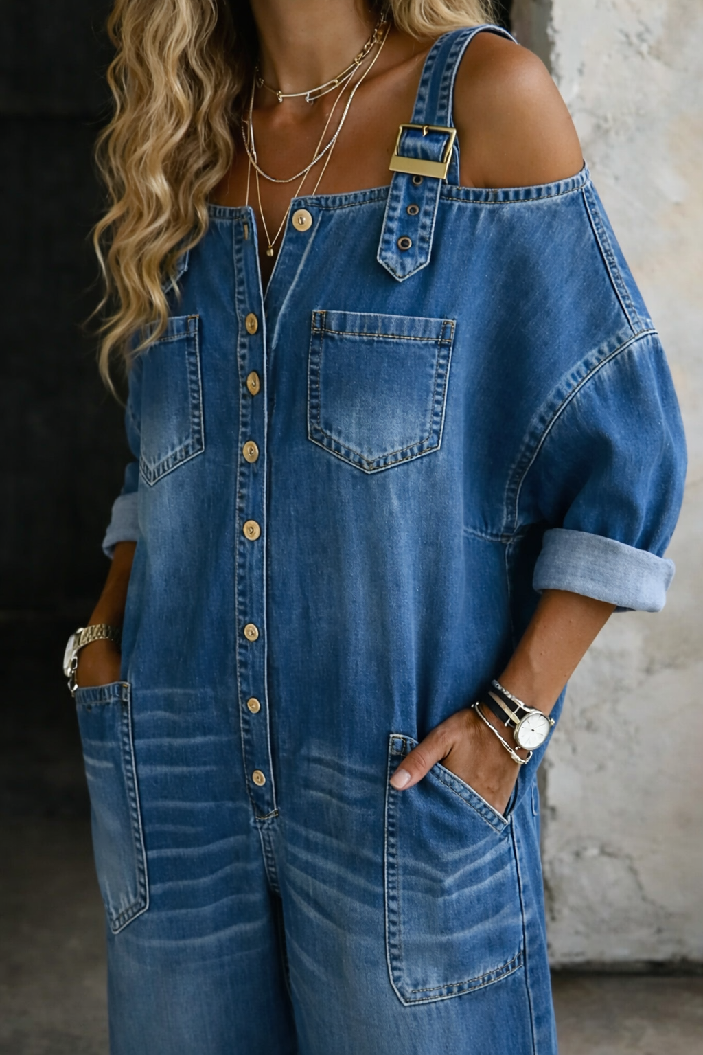 Sofía | Jumpsuit in denim con spalle scoperte