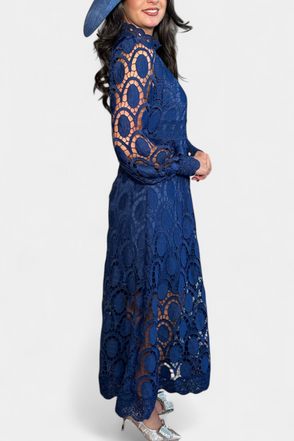 Jovie Abito midi in pizzo Ricamo con Collo alto
